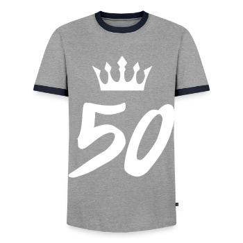 Couronne de 50 numéros - T-shirt contrasté Homme - gris/marine  - Devant - AI Model Female 172 light (172cm) & AI Model Male 178 light (178cm)