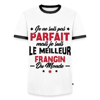 Pas parfait mais le meilleur frangin du monde - T-shirt contrasté Homme - blanc/noir - Devant - AI Model Female 172 light (172cm) & AI Model Male 178 dark (178cm)
