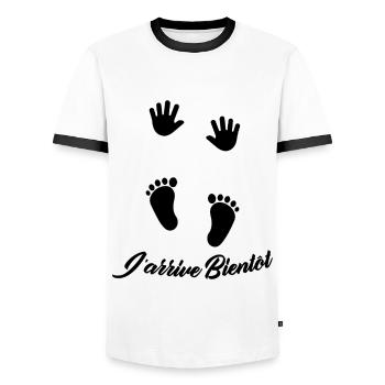 J'arrive Bientôt / Cadeau pour futur maman - T-shirt contrasté Homme - blanc/noir - Devant - AI Model Female 172 light (172cm) & AI Model Male 178 dark (178cm)