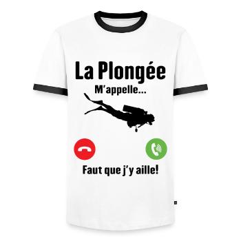 La plongée m'appelle cadeau humour plongeur - T-shirt contrasté Homme - blanc/noir - Devant - AI Model Female 172 light (172cm) & AI Model Male 178 dark (178cm)