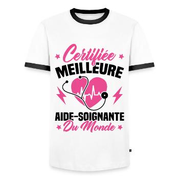 Certifiée meilleure aide-soignante du monde - T-shirt contrasté Homme - blanc/noir - Devant - AI Model Female 172 light (172cm) & AI Model Male 178 dark (178cm)