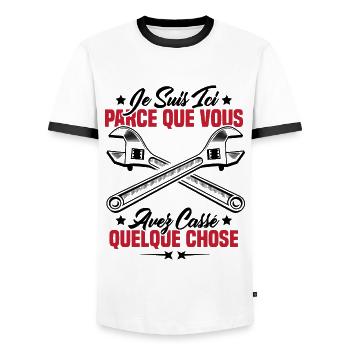 Je suis ici parce que vous avez cassé quelque chos - T-shirt contrasté Homme - blanc/noir - Devant - AI Model Female 172 light (172cm) & AI Model Male 178 dark (178cm)