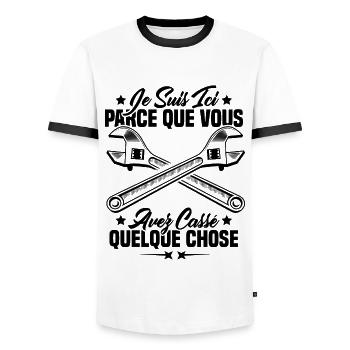 Je suis ici parce que vous avez cassé quelque chos - T-shirt contrasté Homme - blanc/noir - Devant - AI Model Female 172 light (172cm) & AI Model Male 178 dark (178cm)