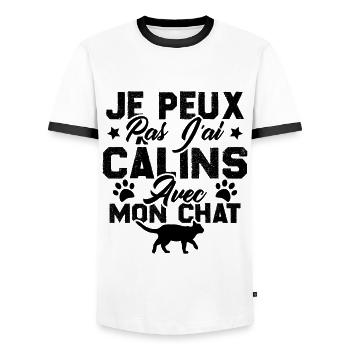 je peux pas j'ai câlins avec mon chat - T-shirt contrasté Homme - blanc/noir - Devant - AI Model Female 172 light (172cm) & AI Model Male 178 dark (178cm)