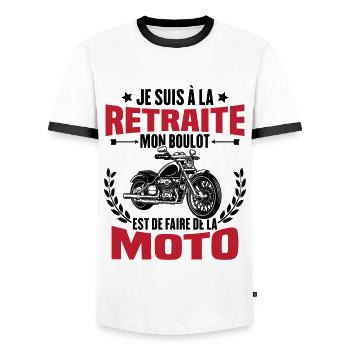 Retraite motard cadeau humour motard retraité moto - T-shirt contrasté Homme - blanc/noir - Devant - AI Model Female 172 light (172cm) & AI Model Male 178 dark (178cm)