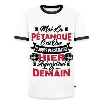 La pétanque c'est que 3 jours par semaine - T-shirt contrasté Homme - blanc/noir - Devant - AI Model Female 172 light (172cm) & AI Model Male 178 dark (178cm)