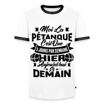 La pétanque c'est que 3 jours par semaine - T-shirt contrasté Homme - blanc/noir - Devant - AI Model Female 172 light (172cm) & AI Model Male 178 dark (178cm)