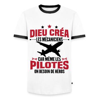 Cadeau humour mécanicien d'avion - T-shirt contrasté Homme - blanc/noir - Devant - AI Model Female 172 light (172cm) & AI Model Male 178 dark (178cm)