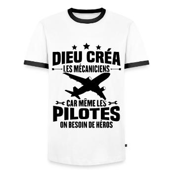Cadeau humour mécanicien d'avion - T-shirt contrasté Homme - blanc/noir - Devant - AI Model Female 172 light (172cm) & AI Model Male 178 dark (178cm)