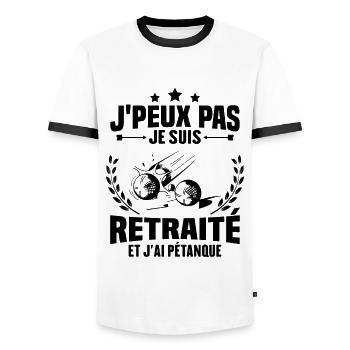 J'peux pas je suis retraité et j'ai pétanque - T-shirt contrasté Homme - blanc/noir - Devant - AI Model Female 172 light (172cm) & AI Model Male 178 dark (178cm)