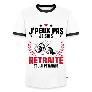 J'peux pas je suis retraité et j'ai pétanque - T-shirt contrasté Homme - blanc/noir - Devant - AI Model Female 172 light (172cm) & AI Model Male 178 dark (178cm)