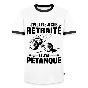 J'peux pas je suis retraité et j'ai pétanque - T-shirt contrasté Homme - blanc/noir - Devant - AI Model Female 172 light (172cm) & AI Model Male 178 dark (178cm)
