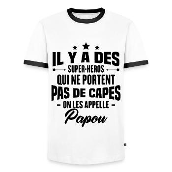 Papou super héros cadeau grand-père - T-shirt contrasté Homme - blanc/noir - Devant - AI Model Female 172 light (172cm) & AI Model Male 178 dark (178cm)