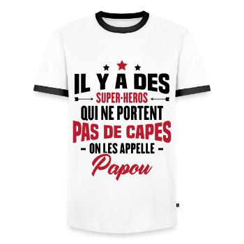 Papou super héros cadeau grand-père - T-shirt contrasté Homme - blanc/noir - Devant - AI Model Female 172 light (172cm) & AI Model Male 178 dark (178cm)