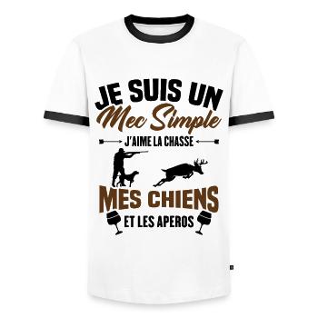 Un mec Simple J'aime la Chasse et les Apéros - T-shirt contrasté Homme - blanc/noir - Devant - AI Model Female 172 light (172cm) & AI Model Male 178 dark (178cm)