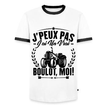 J’peux pas j’ai un vrai boulot moi ! - T-shirt contrasté Homme - blanc/noir - Devant - AI Model Female 172 light (172cm) & AI Model Male 178 dark (178cm)