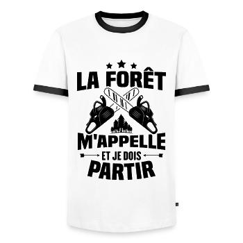 La forêt m'appelle et je dois partir - T-shirt contrasté Homme - blanc/noir - Devant - AI Model Female 172 light (172cm) & AI Model Male 178 dark (178cm)