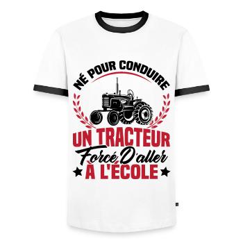 Né pour conduire tracteur forcé d'aller à l'école - T-shirt contrasté Homme - blanc/noir - Devant - AI Model Female 172 light (172cm) & AI Model Male 178 dark (178cm)