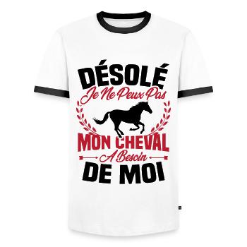 Désolé je ne peux pas mon cheval a besoin de moi - T-shirt contrasté Homme - blanc/noir - Devant - AI Model Female 172 light (172cm) & AI Model Male 178 dark (178cm)