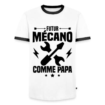 Futur mécano comme papa, Cadeau futur mécano - T-shirt contrasté Homme - blanc/noir - Devant - AI Model Female 172 light (172cm) & AI Model Male 178 dark (178cm)