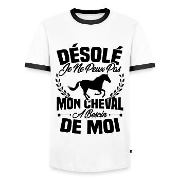 Désolé je ne peux pas mon cheval a besoin de moi - T-shirt contrasté Homme - blanc/noir - Devant - AI Model Female 172 light (172cm) & AI Model Male 178 dark (178cm)