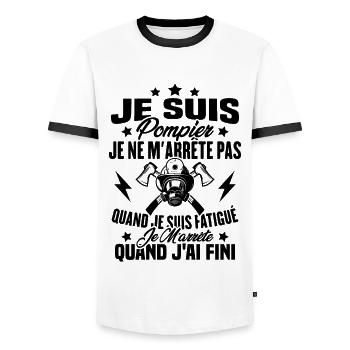 Je Suis Pompier, Humour Cadeau Pompier - T-shirt contrasté Homme - blanc/noir - Devant - AI Model Female 172 light (172cm) & AI Model Male 178 dark (178cm)