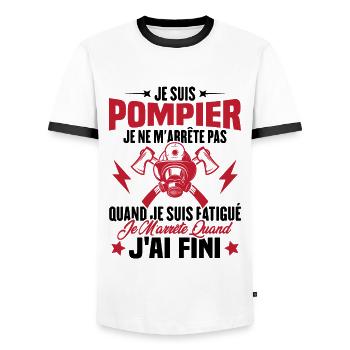Je Suis Pompier, Humour Cadeau Pompier - T-shirt contrasté Homme - blanc/noir - Devant - AI Model Female 172 light (172cm) & AI Model Male 178 dark (178cm)