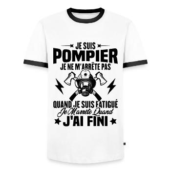Je Suis Pompier, Humour Cadeau Pompier - T-shirt contrasté Homme - blanc/noir - Devant - AI Model Female 172 light (172cm) & AI Model Male 178 dark (178cm)