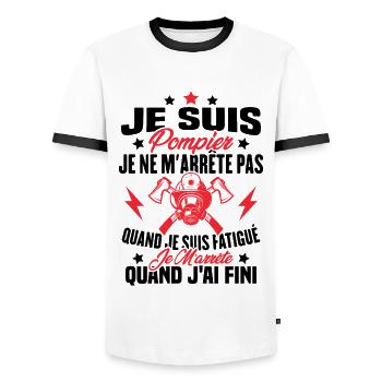 Je Suis Pompier, Humour Cadeau Pompier - T-shirt contrasté Homme - blanc/noir - Devant - AI Model Female 172 light (172cm) & AI Model Male 178 dark (178cm)