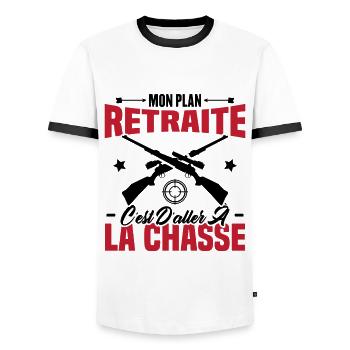 Mon plan retraite c'est d'aller à la chasse - T-shirt contrasté Homme - blanc/noir - Devant - AI Model Female 172 light (172cm) & AI Model Male 178 dark (178cm)