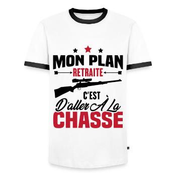 Mon plan retraite c'est d'aller à la chasse - T-shirt contrasté Homme - blanc/noir - Devant - AI Model Female 172 light (172cm) & AI Model Male 178 dark (178cm)