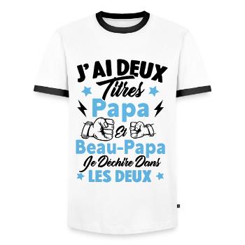 Cadeau J'ai deux titres Papa et Beau papa - T-shirt contrasté Homme - blanc/noir - Devant - AI Model Female 172 light (172cm) & AI Model Male 178 dark (178cm)