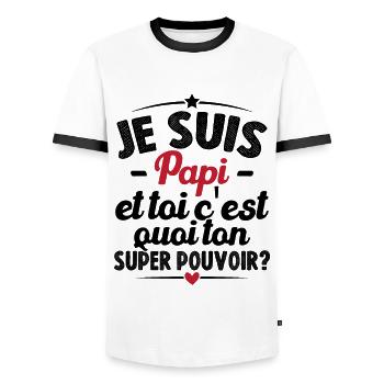 Je suis papi et toi c'est quoi ton super pouvoir ? - T-shirt contrasté Homme - blanc/noir - Devant - AI Model Female 172 light (172cm) & AI Model Male 178 dark (178cm)