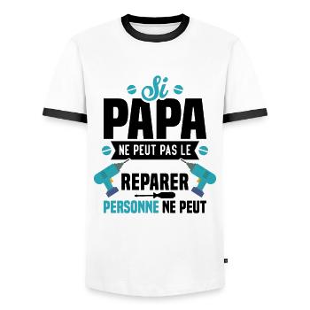 Si papa ne peut pas le réparer, personne ne peut - T-shirt contrasté Homme - blanc/noir - Devant - AI Model Female 172 light (172cm) & AI Model Male 178 dark (178cm)