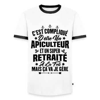 Un apiculteur et un super retraité - T-shirt contrasté Homme - blanc/noir - Devant - AI Model Female 172 light (172cm) & AI Model Male 178 dark (178cm)