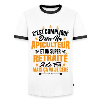 Un apiculteur et un super retraité - T-shirt contrasté Homme - blanc/noir - Devant - AI Model Female 172 light (172cm) & AI Model Male 178 dark (178cm)