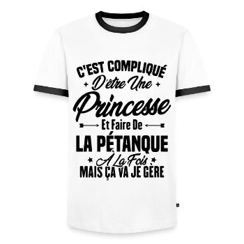 Princesse et pétanque - T-shirt contrasté Homme - blanc/noir - Devant - AI Model Female 172 light (172cm) & AI Model Male 178 dark (178cm)