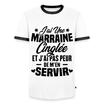 J'ai une marraine cinglée et je peux m'en servir - T-shirt contrasté Homme - blanc/noir - Devant - AI Model Female 172 light (172cm) & AI Model Male 178 dark (178cm)
