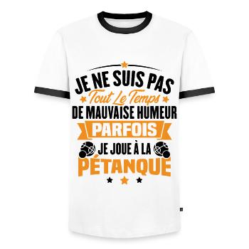 Parfois je joue à la pétanque / Humour pétanque - T-shirt contrasté Homme - blanc/noir - Devant - AI Model Female 172 light (172cm) & AI Model Male 178 dark (178cm)
