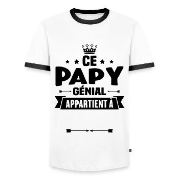 Ce papy génial appartient à [Personnalisable] - T-shirt contrasté Homme - blanc/noir - Devant - AI Model Female 172 light (172cm) & AI Model Male 178 dark (178cm)