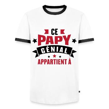 Ce papy génial appartient à [Personnalisable] - T-shirt contrasté Homme - blanc/noir - Devant - AI Model Female 172 light (172cm) & AI Model Male 178 dark (178cm)
