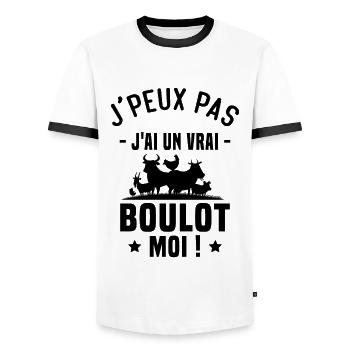 J’peux pas j’ai un vrai boulot moi ! - T-shirt contrasté Homme - blanc/noir - Devant - AI Model Female 172 light (172cm) & AI Model Male 178 dark (178cm)
