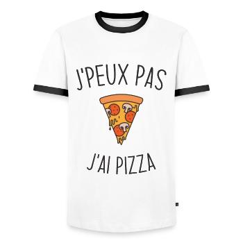 Je peux pas j'ai pizza - T-shirt contrasté Homme - blanc/noir - Devant - AI Model Female 172 light (172cm) & AI Model Male 178 dark (178cm)