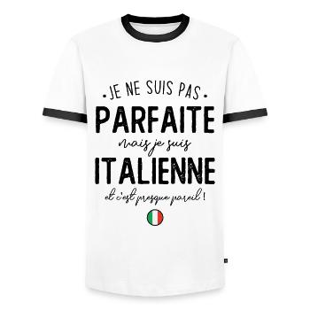 Je ne suis pas parfaite mais je suis Italienne - T-shirt contrasté Homme - blanc/noir - Devant - AI Model Female 172 light (172cm) & AI Model Male 178 dark (178cm)