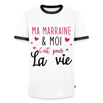 Ma marraine moi c'est pour la vie - T-shirt contrasté Homme - blanc/noir - Devant - AI Model Female 172 light (172cm) & AI Model Male 178 dark (178cm)