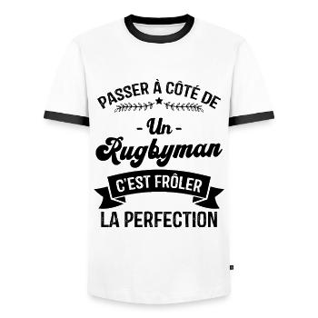 Rugbyman C'est Frôler La Perfection - T-shirt contrasté Homme - blanc/noir - Devant - AI Model Female 172 light (172cm) & AI Model Male 178 dark (178cm)
