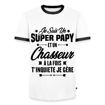 Je suis un super papy et un chasseur, Cadeau papy - T-shirt contrasté Homme - blanc/noir - Devant - AI Model Female 172 light (172cm) & AI Model Male 178 dark (178cm)