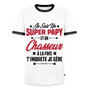 Je suis un super papy et un chasseur, Cadeau papy - T-shirt contrasté Homme - blanc/noir - Devant - AI Model Female 172 light (172cm) & AI Model Male 178 dark (178cm)