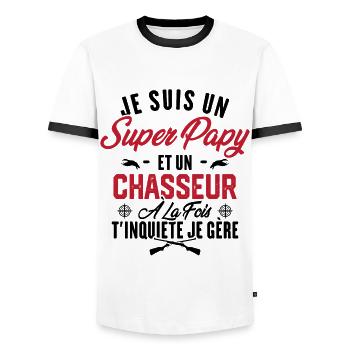 Je suis un super papy et un chasseur, Cadeau papy - T-shirt contrasté Homme - blanc/noir - Devant - AI Model Female 172 light (172cm) & AI Model Male 178 dark (178cm)