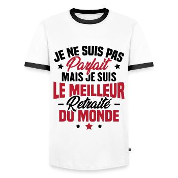 Pas parfait mais le meilleur retraité du monde - T-shirt contrasté Homme - blanc/noir - Devant - AI Model Female 172 light (172cm) & AI Model Male 178 dark (178cm)